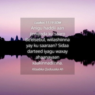 Picture 04 - Luukos 11:19 SOM - Anigu haddii aan jinniyada ku saaro Be'elsebul, - Bible Verse Picture