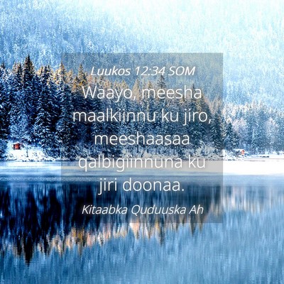 Picture 04 - Luukos 12:34 SOM - Waayo, meesha maalkiinnu ku jiro, meeshaasaa - Bible Verse Picture