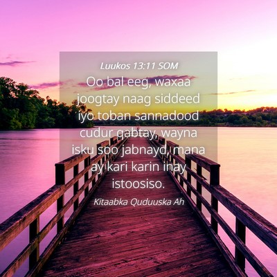 Picture 04 - Luukos 13:11 SOM - Oo bal eeg, waxaa joogtay naag siddeed iyo toban - Bible Verse Picture