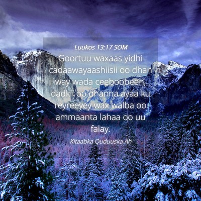 Picture 04 - Luukos 13:17 SOM - Goortuu waxaas yidhi cadaawayaashiisii oo dhan - Bible Verse Picture