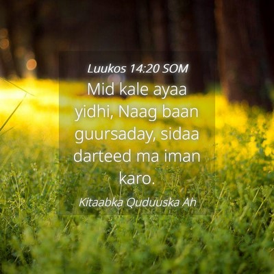 Picture 04 - Luukos 14:20 SOM - Mid kale ayaa yidhi, Naag baan guursaday, sidaa - Bible Verse Picture