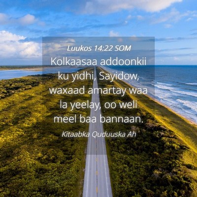 Picture 04 - Luukos 14:22 SOM - Kolkaasaa addoonkii ku yidhi, Sayidow, waxaad - Bible Verse Picture