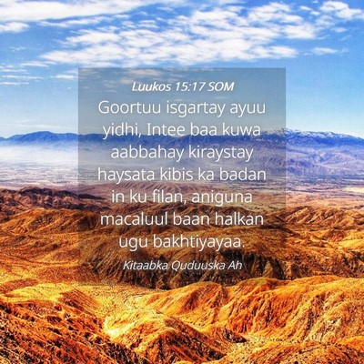 Picture 04 - Luukos 15:17 SOM - Goortuu isgartay ayuu yidhi, Intee baa kuwa - Bible Verse Picture