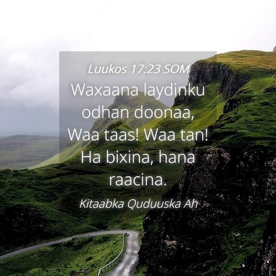 Picture 04 - Luukos 17:23 SOM - Waxaana laydinku odhan doonaa, Waa taas! Waa tan! - Bible Verse Picture