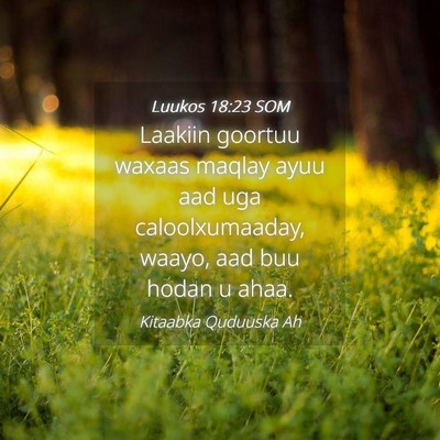 Picture 04 - Luukos 18:23 SOM - Laakiin goortuu waxaas maqlay ayuu aad uga - Bible Verse Picture