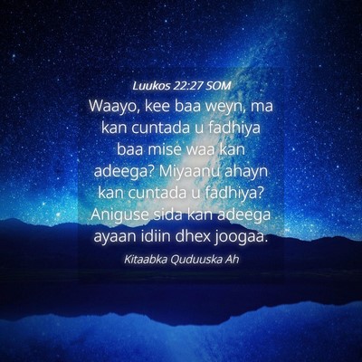Picture 04 - Luukos 22:27 SOM - Waayo, kee baa weyn, ma kan cuntada u fadhiya baa - Bible Verse Picture