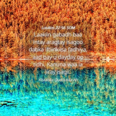 Picture 04 - Luukos 22:56 SOM - Laakiin gabadh baa intay aragtay isagoo dabka - Bible Verse Picture