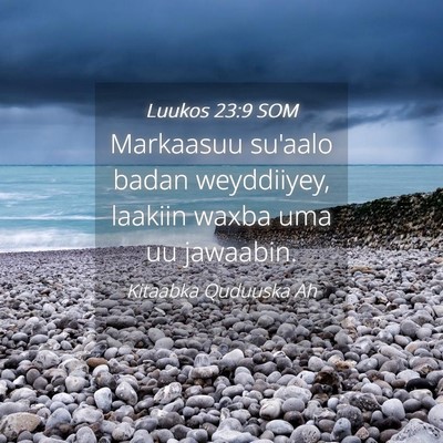 Picture 04 - Luukos 23:9 SOM - Markaasuu su'aalo badan weyddiiyey, laakiin waxba - Bible Verse Picture