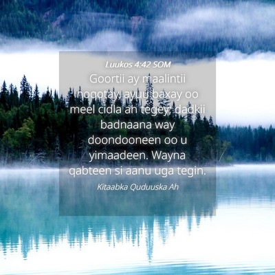 Picture 04 - Luukos 4:42 SOM - Goortii ay maalintii noqotay, ayuu baxay oo meel - Bible Verse Picture