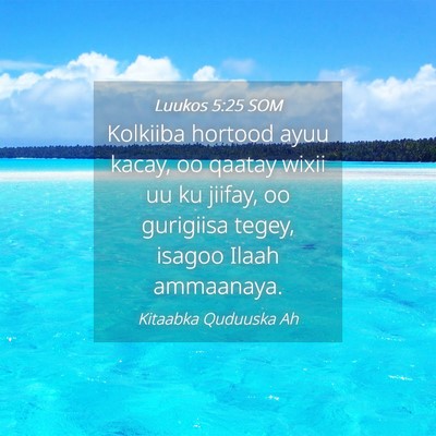 Picture 04 - Luukos 5:25 SOM - Kolkiiba hortood ayuu kacay, oo qaatay wixii uu - Bible Verse Picture