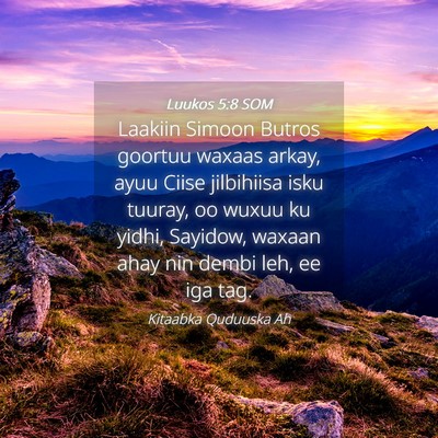 Picture 04 - Luukos 5:8 SOM - Laakiin Simoon Butros goortuu waxaas arkay, ayuu - Bible Verse Picture