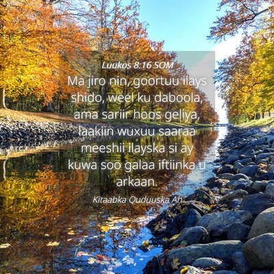 Picture 04 - Luukos 8:16 SOM - Ma jiro nin, goortuu ilays shido, weel ku - Bible Verse Picture