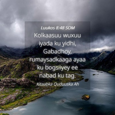 Picture 04 - Luukos 8:48 SOM - Kolkaasuu wuxuu iyada ku yidhi, Gabadhoy, - Bible Verse Picture