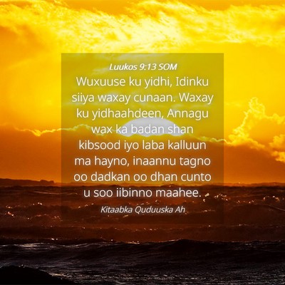 Picture 04 - Luukos 9:13 SOM - Wuxuuse ku yidhi, Idinku siiya waxay cunaan. - Bible Verse Picture