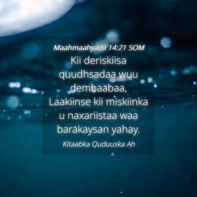 Picture 04 - Maahmaahyadii 14:21 SOM - Kii deriskiisa quudhsadaa wuu dembaabaa, - Bible Verse Picture