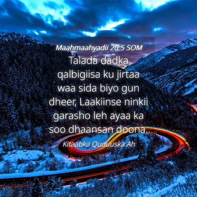 Picture 04 - Maahmaahyadii 20:5 SOM - Talada dadka qalbigiisa ku jirtaa waa sida biyo - Bible Verse Picture