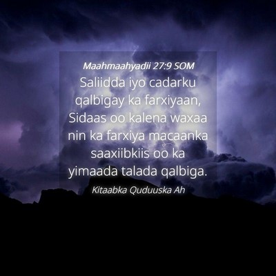 Picture 04 - Maahmaahyadii 27:9 SOM - Saliidda iyo cadarku qalbigay ka farxiyaan, - Bible Verse Picture