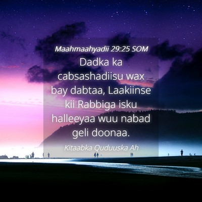Picture 04 - Maahmaahyadii 29:25 SOM - Dadka ka cabsashadiisu wax bay dabtaa, Laakiinse - Bible Verse Picture