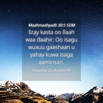 Picture 04 - Maahmaahyadii 30:5 SOM - Eray kasta oo Ilaah waa daahir; Oo isagu wuxuu - Bible Verse Picture