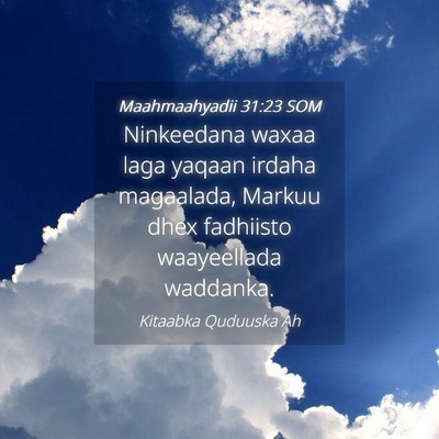 Picture 04 - Maahmaahyadii 31:23 SOM - Ninkeedana waxaa laga yaqaan irdaha magaalada, - Bible Verse Picture