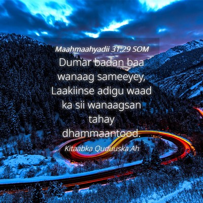Picture 04 - Maahmaahyadii 31:29 SOM - Dumar badan baa wanaag sameeyey, Laakiinse adigu - Bible Verse Picture