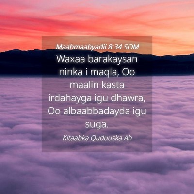 Picture 04 - Maahmaahyadii 8:34 SOM - Waxaa barakaysan ninka i maqla, Oo maalin kasta - Bible Verse Picture