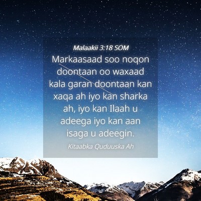 Picture 04 - Malaakii 3:18 SOM - Markaasaad soo noqon doontaan oo waxaad kala - Bible Verse Picture