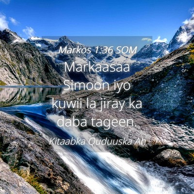 Picture 04 - Markos 1:36 SOM - Markaasaa Simoon iyo kuwii la jiray ka daba - Bible Verse Picture