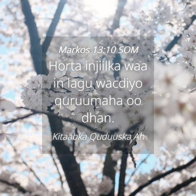 Picture 04 - Markos 13:10 SOM - Horta injiilka waa in lagu wacdiyo quruumaha oo - Bible Verse Picture