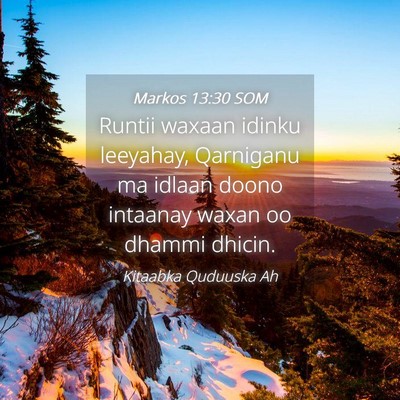 Picture 04 - Markos 13:30 SOM - Runtii waxaan idinku leeyahay, Qarniganu ma - Bible Verse Picture