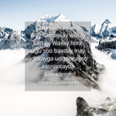 Picture 04 - Markos 14:8 SOM - Way samaysay waxay kartay. Waxay hore ugu soo - Bible Verse Picture
