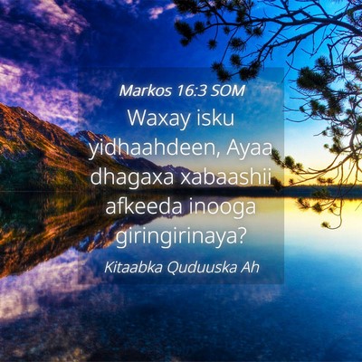 Picture 04 - Markos 16:3 SOM - Waxay isku yidhaahdeen, Ayaa dhagaxa xabaashii - Bible Verse Picture