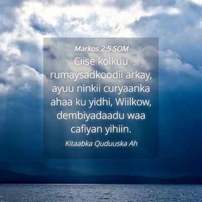 Picture 04 - Markos 2:5 SOM - Ciise kolkuu rumaysadkoodii arkay, ayuu ninkii - Bible Verse Picture