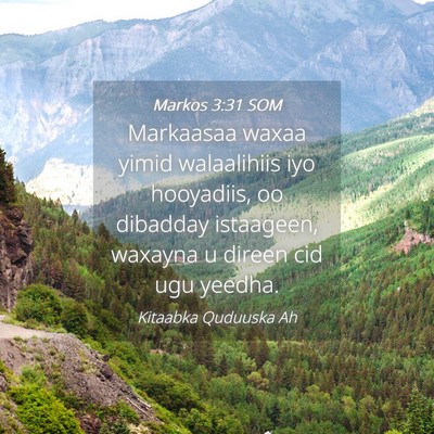 Picture 04 - Markos 3:31 SOM - Markaasaa waxaa yimid walaalihiis iyo hooyadiis, - Bible Verse Picture