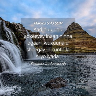 Picture 04 - Markos 5:43 SOM - Aad buu ugu adkeeyey inaan ninna ogaan, wuxuuna u - Bible Verse Picture
