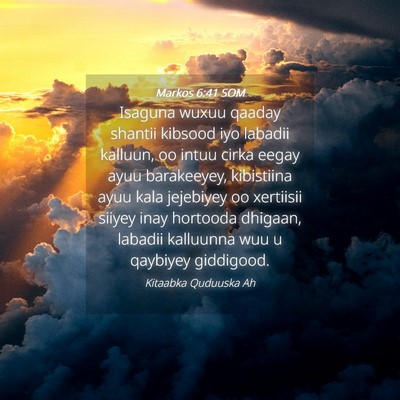 Picture 04 - Markos 6:41 SOM - Isaguna wuxuu qaaday shantii kibsood iyo labadii - Bible Verse Picture