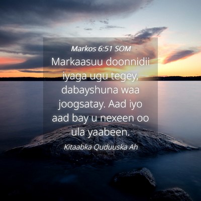 Picture 04 - Markos 6:51 SOM - Markaasuu doonnidii iyaga ugu tegey, dabayshuna - Bible Verse Picture