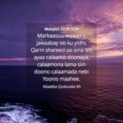 Picture 04 - Matayos 12:39 SOM - Markaasuu wuxuu u jawaabay oo ku yidhi, Qarni - Bible Verse Picture