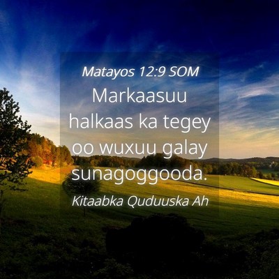 Picture 04 - Matayos 12:9 SOM - Markaasuu halkaas ka tegey oo wuxuu galay - Bible Verse Picture