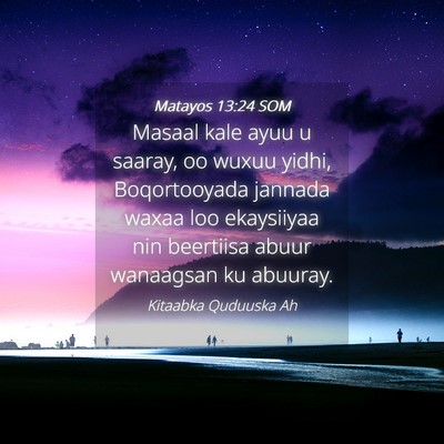 Picture 04 - Matayos 13:24 SOM - Masaal kale ayuu u saaray, oo wuxuu yidhi, - Bible Verse Picture
