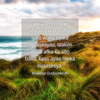 Picture 04 - Matayos 15:11 SOM - Ma aha waxa afka gala waxa ninka nijaaseeyaa, - Bible Verse Picture