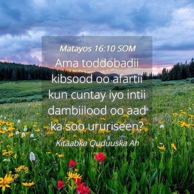 Picture 04 - Matayos 16:10 SOM - Ama toddobadii kibsood oo afartii kun cuntay iyo - Bible Verse Picture