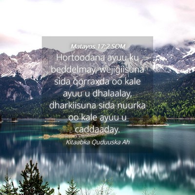 Picture 04 - Matayos 17:2 SOM - Hortoodana ayuu ku beddelmay, wejigiisuna sida - Bible Verse Picture