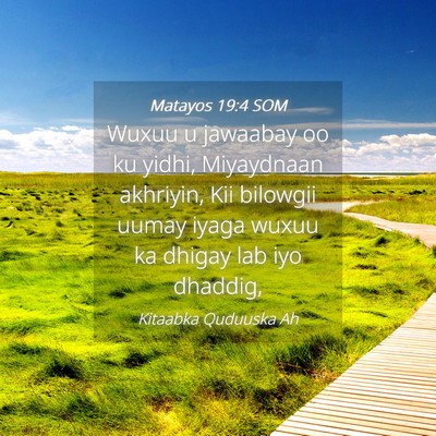 Picture 04 - Matayos 19:4 SOM - Wuxuu u jawaabay oo ku yidhi, Miyaydnaan - Bible Verse Picture