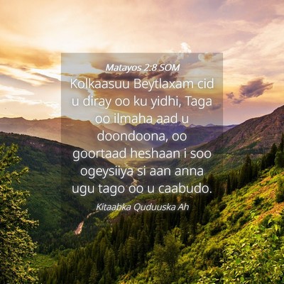 Picture 04 - Matayos 2:8 SOM - Kolkaasuu Beytlaxam cid u diray oo ku yidhi, Taga - Bible Verse Picture
