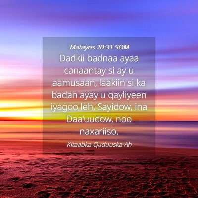 Picture 04 - Matayos 20:31 SOM - Dadkii badnaa ayaa canaantay si ay u aamusaan, - Bible Verse Picture