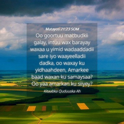 Picture 04 - Matayos 21:23 SOM - Oo goortuu macbudkii galay, intuu wax barayay - Bible Verse Picture