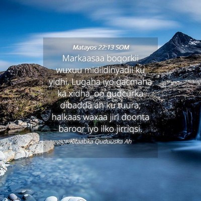 Picture 04 - Matayos 22:13 SOM - Markaasaa boqorkii wuxuu midiidinyadii ku yidhi, - Bible Verse Picture