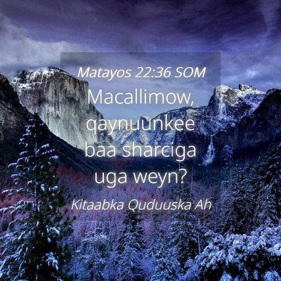 Picture 04 - Matayos 22:36 SOM - Macallimow, qaynuunkee baa sharciga uga - Bible Verse Picture
