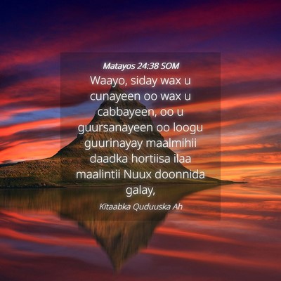 Picture 04 - Matayos 24:38 SOM - Waayo, siday wax u cunayeen oo wax u cabbayeen, - Bible Verse Picture
